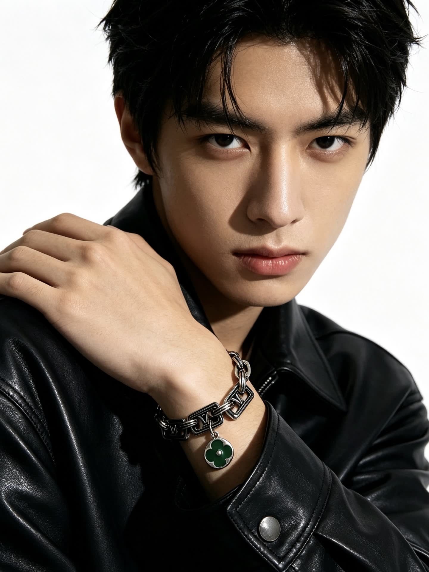 Louis Vuitton Silver Bracelet with Green Clover Charm